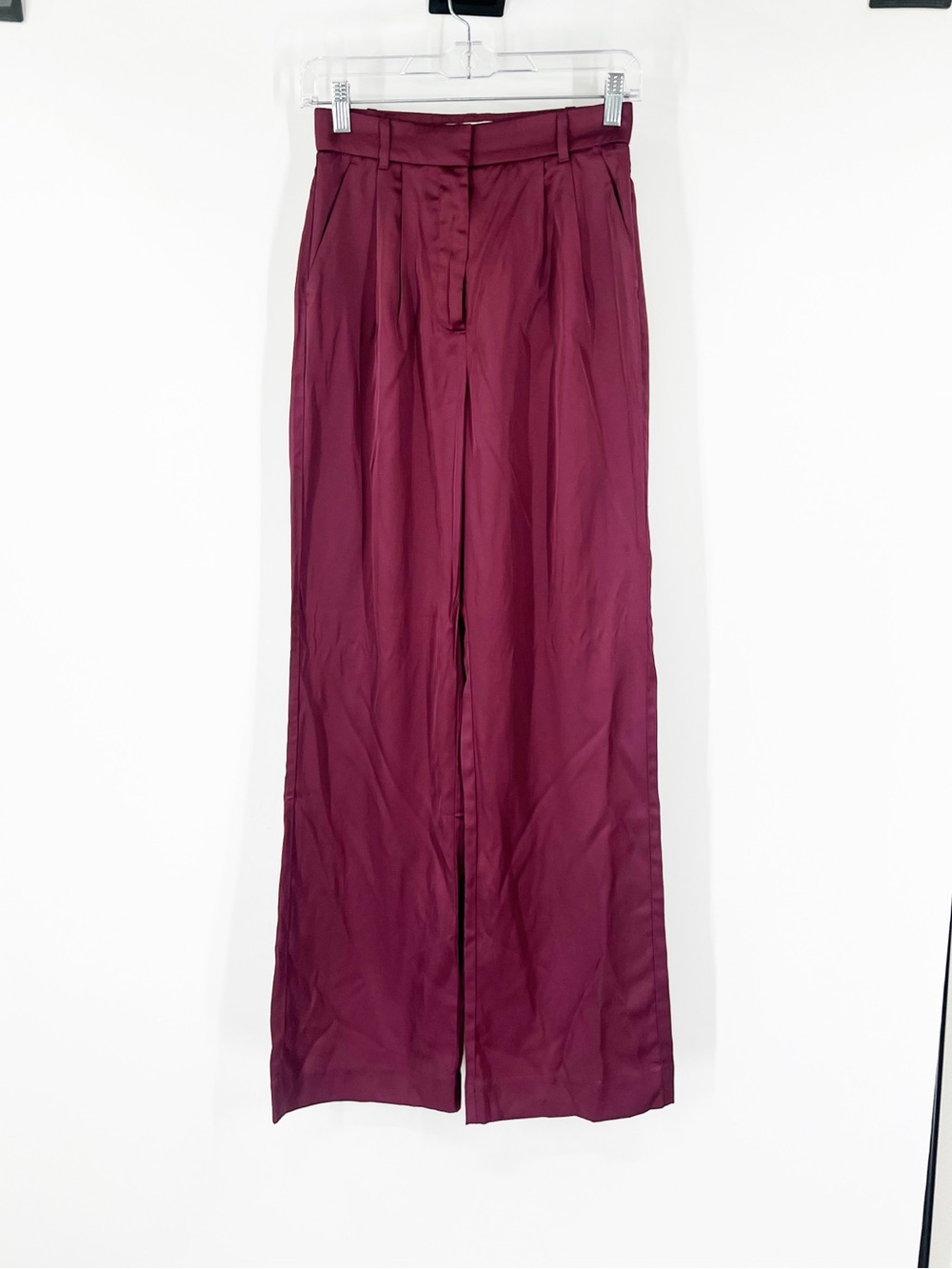 Abercrombie & Fitch Pleated High Rise Satin Wide-Leg Trousers LONG
